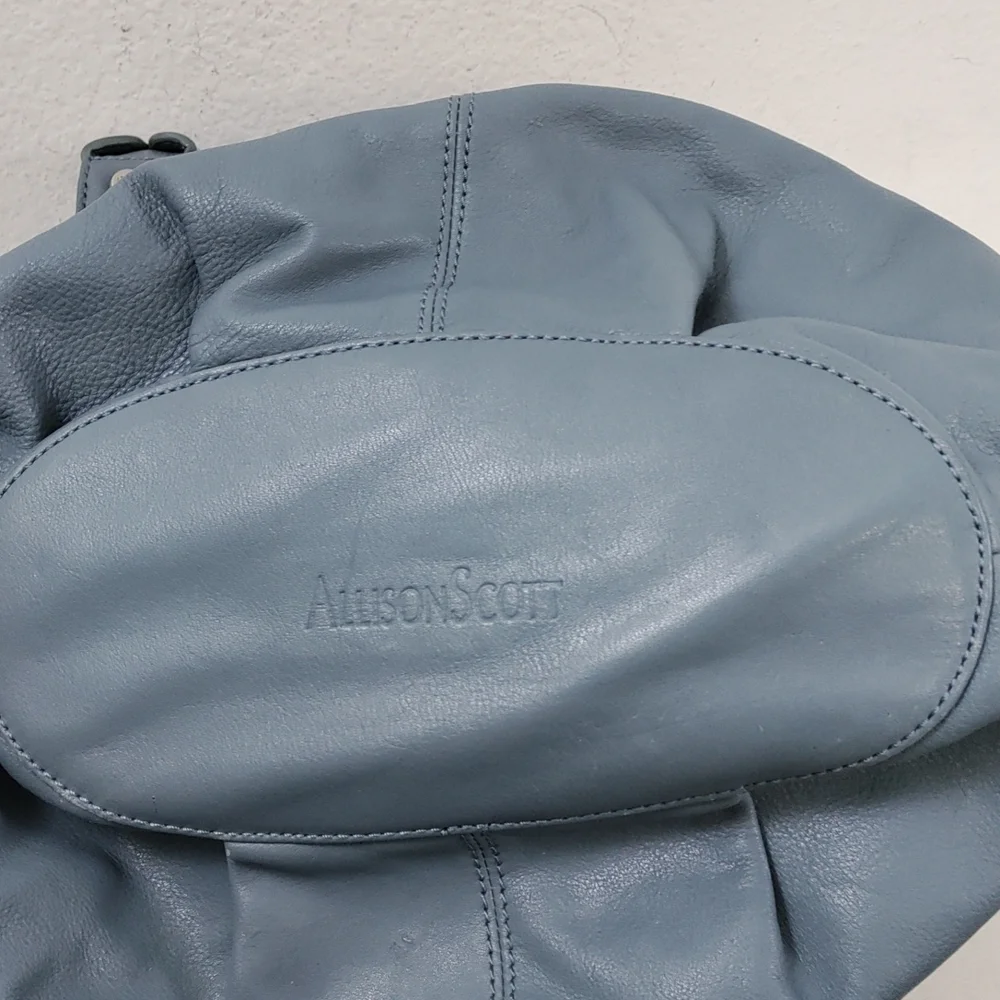💥FINAL PRICE💥 Allison Scott Blue-Gray Pleated Leather Shoulder Bag - Picture 9 of 16